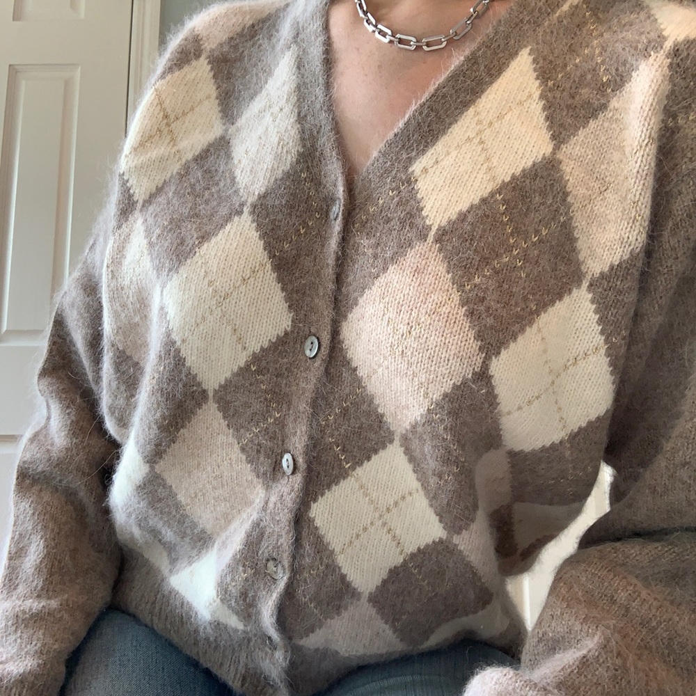 Wool Checkered Button Up Sweater - image 2